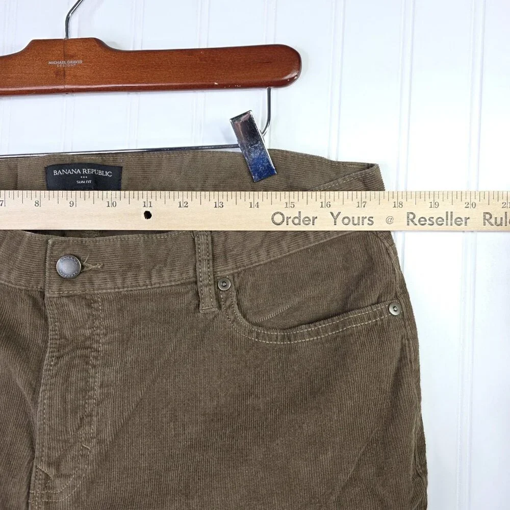 Banana Republic Corduroy Pant Men 35x36 Actual 35x34 Brown Slim Straight Stretch